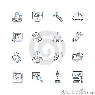 Manufacturer line icons collection. Production, Plant, Assembly, Quality control, Distribution, Logistics, Supply chain Vector Illustration