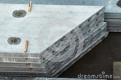 Manufacturing concrete slabs. reinforced concrete production Stock Photo