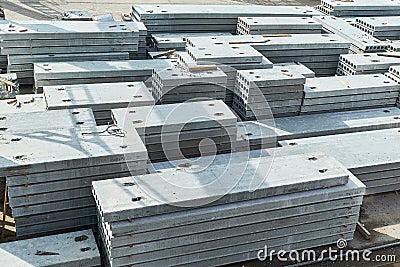 Manufacturing concrete slabs. reinforced concrete production Stock Photo