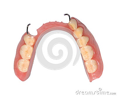 Manufacturing of dental prostheses, metal-ceramic crowns on gypsum teeth models in the treatment of patients by a dentists Stock Photo