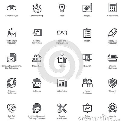 Manufacturing and distribution icon set Vector Illustration