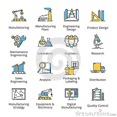 Manufacturing Engineering Icons - Outline Series Vector Illustration