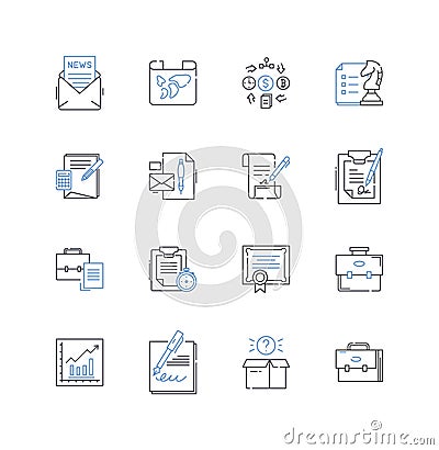Manufacturing files line icons collection. Automation, Assembly, Fabrication, Machining, Prototyping, Tooling, Precision Vector Illustration