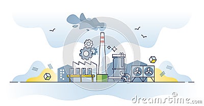 Manufacturing goods in modern production assembly factory outline concept Vector Illustration