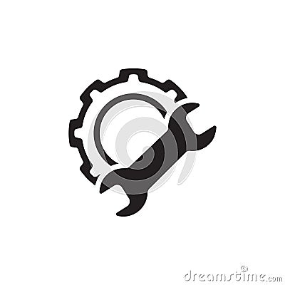 Manufacturing Icon. Gear and Wrench. Service Symbol. Vector Illustration