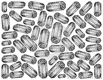 Hand Drawn Sketch of Coupling Nuts Background Stock Photo