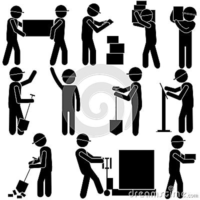 Manufacturing Process. Hard Manual Work. Stick Figure Pictogram Icon. Vector Illustration Stock Photo