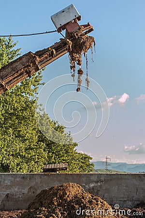 Manure Removing System: Elevator Ramp in Action Stock Photo