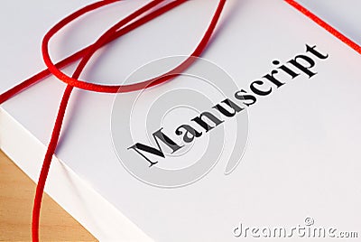 Manuscript from Author with Red Twine Closeup Stock Photo