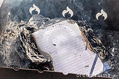 manuscript burning. burning notebook. Burning book. The book is on fire. Background Stock Photo