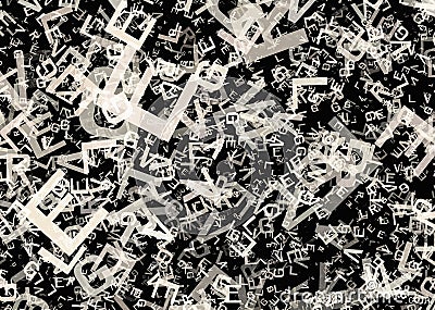 Many abstract chaotic grey alphabet letters Stock Photo