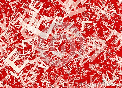 Many abstract chaotic white alphabet letters on red backgrounds Stock Photo