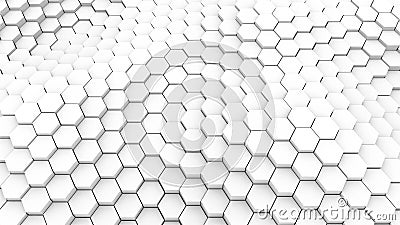 Many abstract geometric hexagons as wave, optical Illusion, computer generated 3D rendering Stock Photo