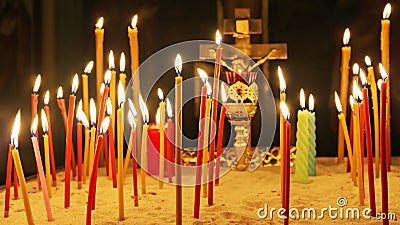 Many alight Memorial Church candles Stock Photo