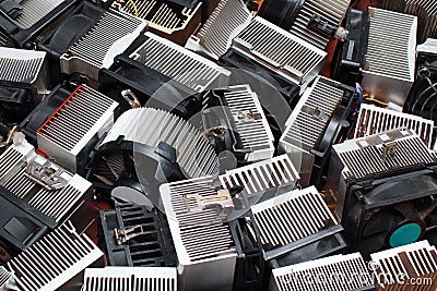 Many aluminum CPU heat sinks Stock Photo