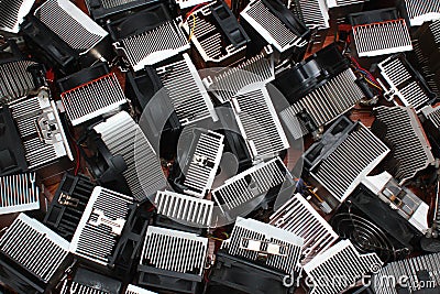 Many aluminum CPU heat sinks Stock Photo