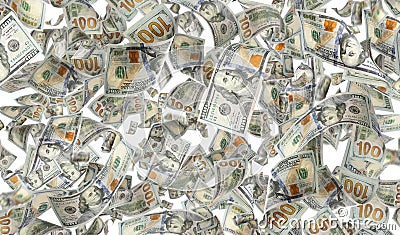 Many American dollars on background. Flying money Stock Photo
