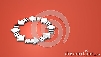 Many arrows follow other arrows and connect in a ring. Abstract concept representing reincarnation. Stock Photo