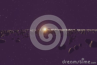 Many asteroids in the space horizon Stock Photo