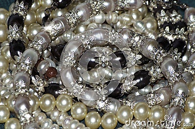 Many beautiful pearls with crystal Stock Photo