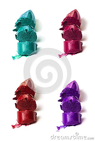 Many beautiful vivid colorful samples of lipstick different colo Stock Photo