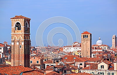 Many bell towers in Venice in Italy Stock Photo