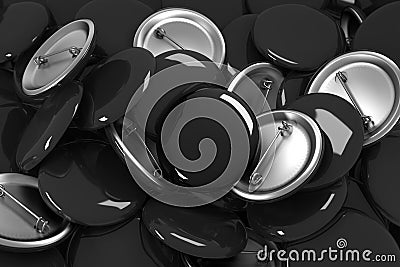 Many black blank button badges mockup, 3d rendering Stock Photo