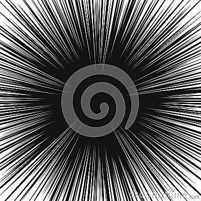 Many black comic radial speed Lines on white base. Effect power explosion illustration. Comic book design element Vector Illustration