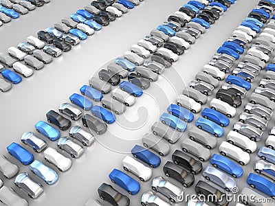 Many black, silver, white, blue and grey cars Stock Photo
