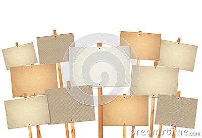 Many blank protest sign board Stock Photo