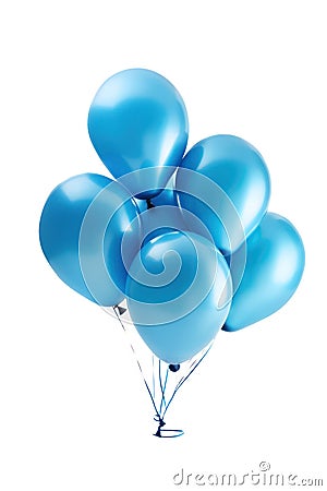 Many blue balloons isolated on white background. Generative AI Stock Photo