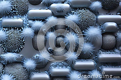 Group of blue sci-fi bacterias Stock Photo