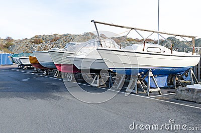 Many boat on storage for the winter Stock Photo