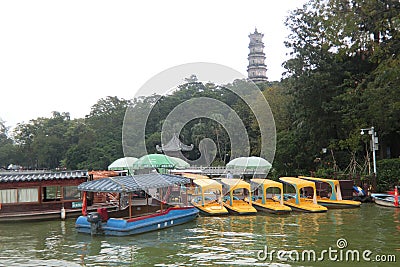 Many Boats parking at Huizhou West Lake Editorial Stock Photo