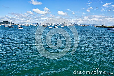 Many boats and Yachts anchore in the bay of Panama Editorial Stock Photo