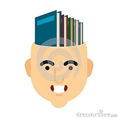 Many books in head. Smart person concept Vector Illustration