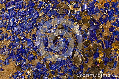 Many broken pieces of glass in blue Stock Photo