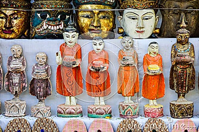 Many Buddha statues for sale in Bagan, Myanmar Editorial Stock Photo