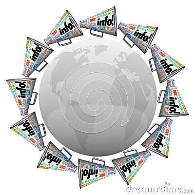 Many Bullhorns Megaphones Around World Global Info Communication Stock Photo