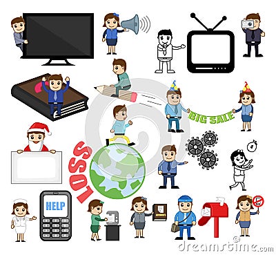 Many Business Cartoon Concepts Vectors Stock Photo