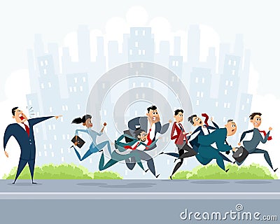 Many businessmen hurry Vector Illustration