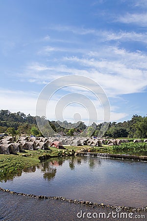 Many Camping Tent at Khao Yai National Park,Thailand. Stock Photo