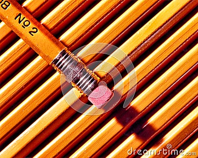 Fresh Batch of No 2 Pencils with Pink Eraser on a Diagonal Stock Photo