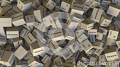 Boxes with PANASONIC logo. Editorial 3D rendering Editorial Stock Photo