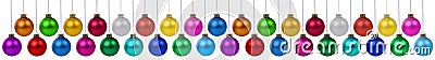 Many Christmas balls baubles banner hanging collection isolated on white Stock Photo