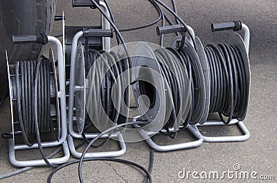 Many coils with electric wires Stock Photo