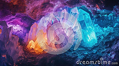 Many color gem glass stalagmite formations inside cave Stock Photo
