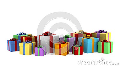 Many color gift boxes isolated on white background Stock Photo