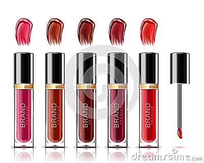 Many color of liquid lipstick isolated Vector Illustration