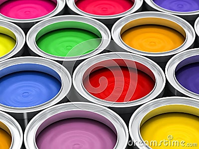 Many color paint cans Stock Photo